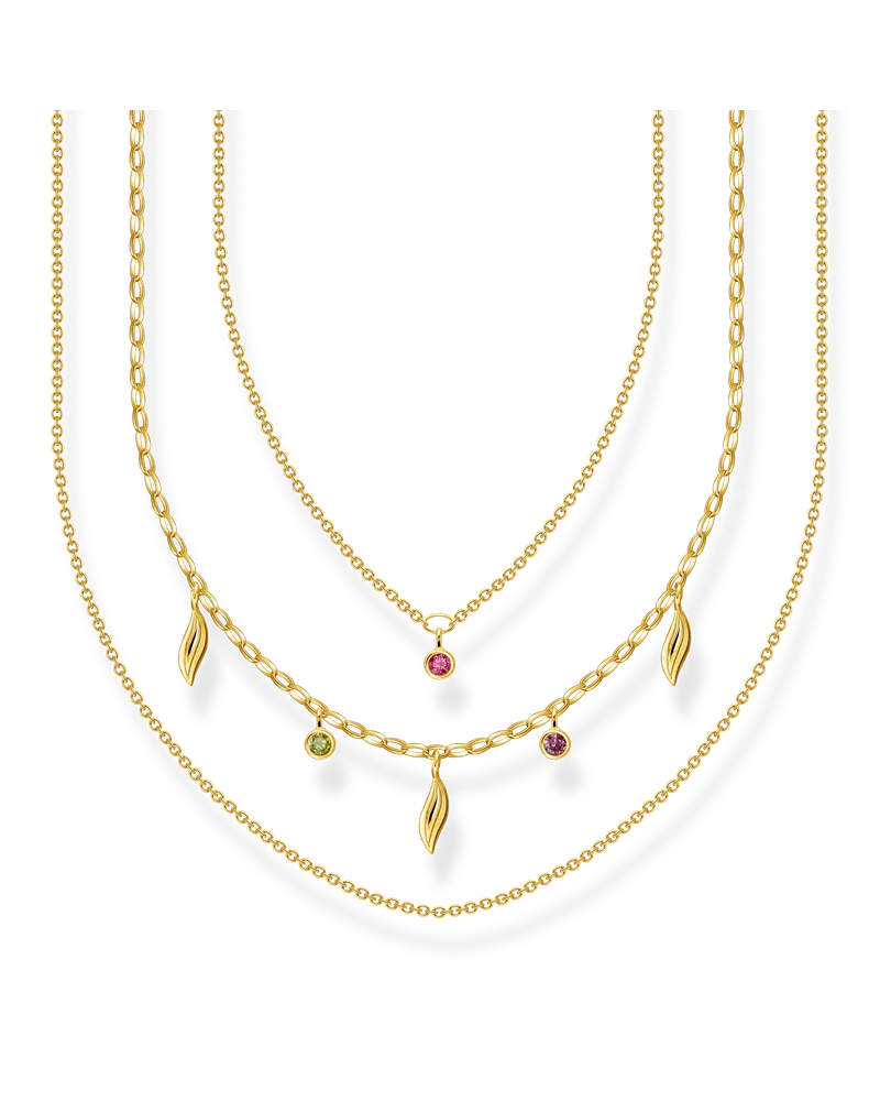 Thomas Sabo Damen Kette Layering Blätter gold, Sterlingsilber Gelbgold vergoldet Gelbgoldfarben