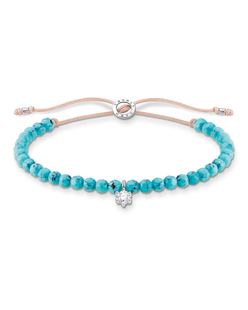 Thomas Sabo Armband mit türkisen Beads und weißem Stein Silber Beige