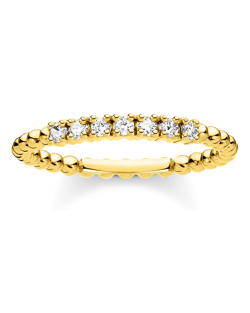 Thomas Sabo Damen Ring Kugeln mit weißen Steinen gold, Sterlingsilber Gelbgold vergoldet, Charming Collection Gelbgoldfarben