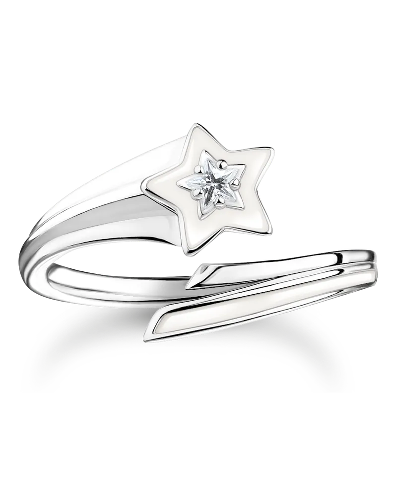Thomas Sabo Damen Ring Stern mit weißen Steinen und weißer Kaltemaille Silber, Sterlingsilber, Charming Collection Silberfarben