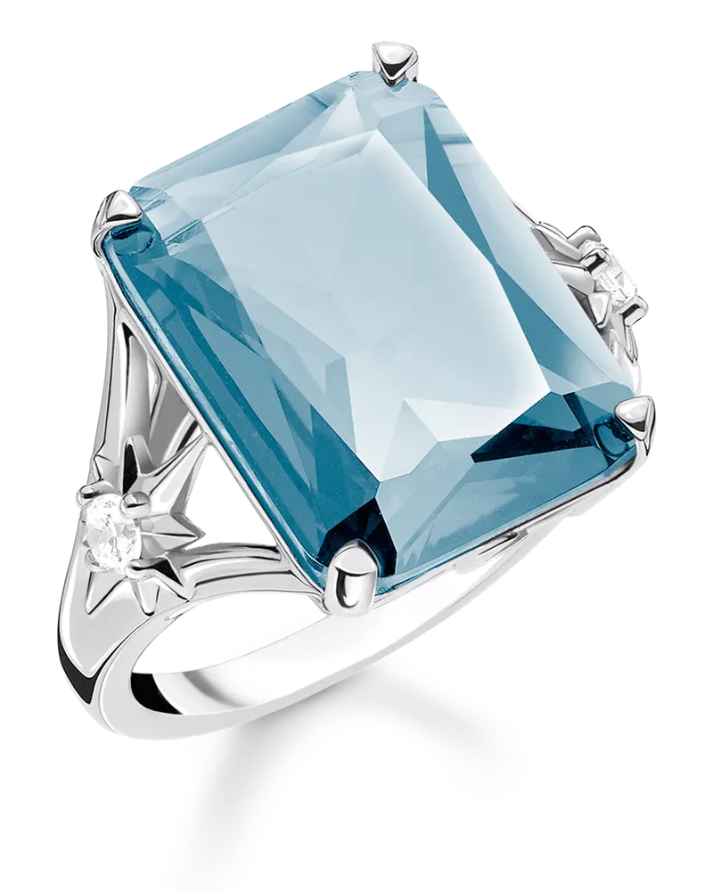 Thomas Sabo Damen Ring mit großem aqua Stein und Sterne Silber, Sterlingsilber Blau