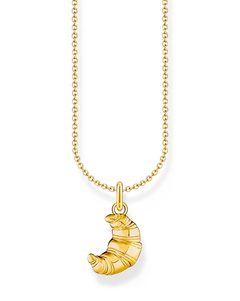 Thomas Sabo Damen Kette mit Croissant-Anhänger vergoldet, Sterlingsilber Gelbgold vergoldet, Charming Collection Gelbgoldfarben