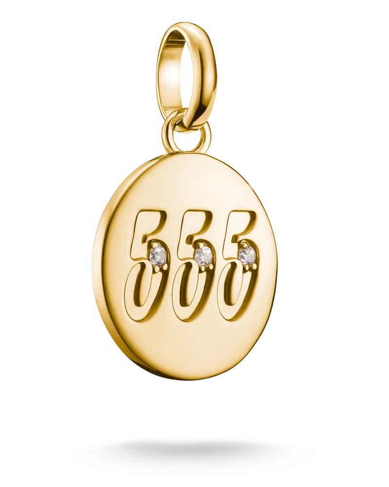 Thomas Sabo Damen Charm-Anhänger Engelzahl 555 mit Steinen Connect vergoldet mit Gravur, Sterlingsilber Gelbgold vergoldet Gelbgoldfarben