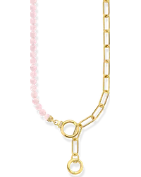 Thomas Sabo Collier mit Gliederkettenelementen und rosa Beads vergoldet Gelbgoldfarben