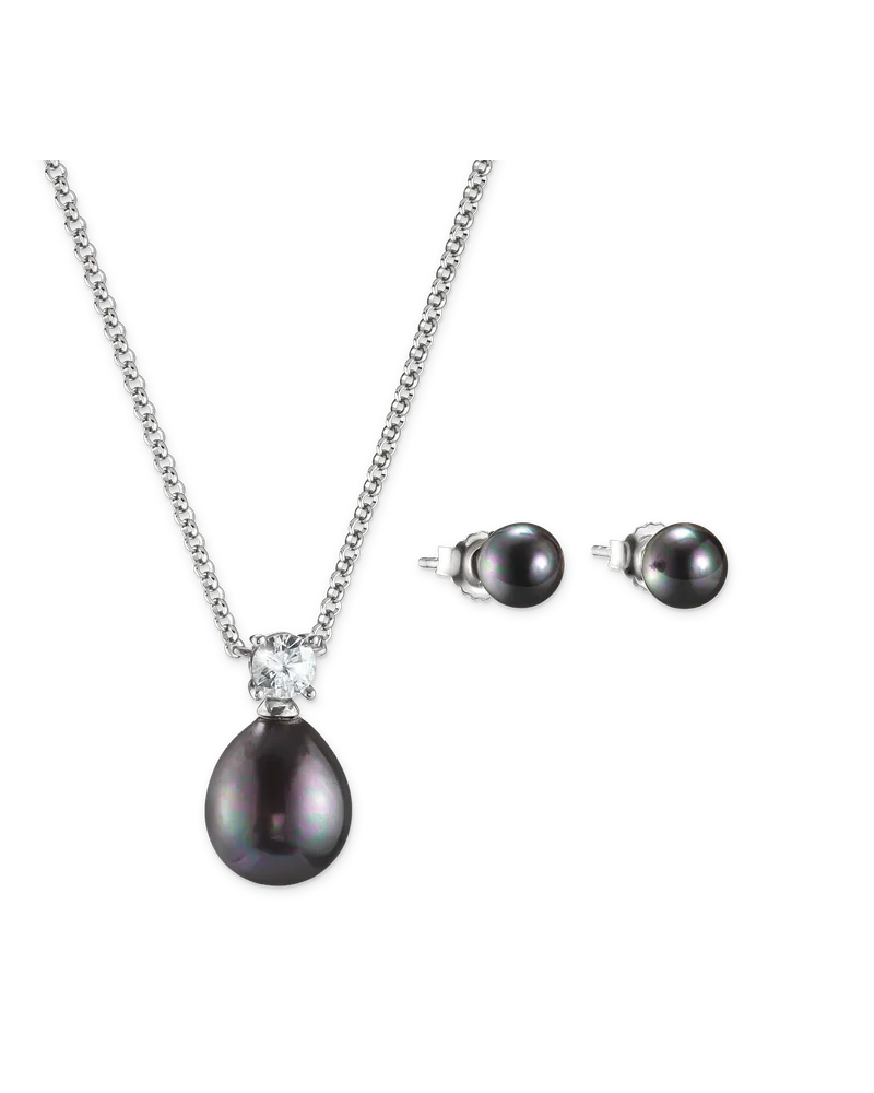 Thomas Sabo Herren Schmuck-Set Ohrstecker & Kette imitierte Perle schwarz Silber 