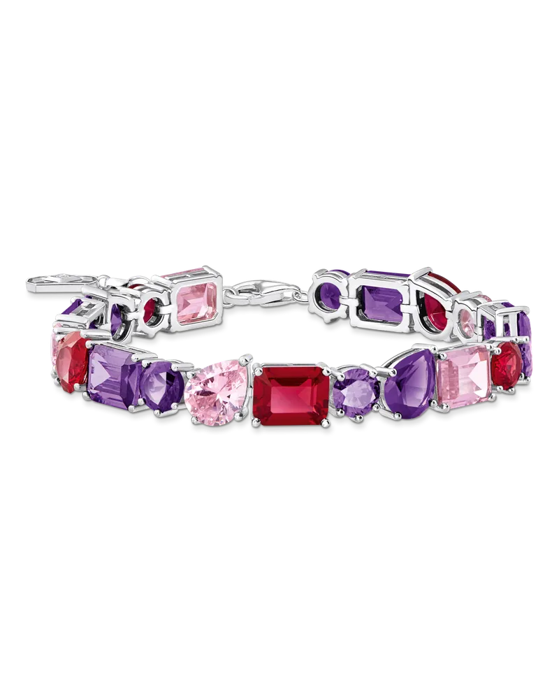 Thomas Sabo Damen Tennisarmband mit bunten Steinen in drei Schliffarten Silber, 925 Sterlingsilber/ Glas-Keramik Stein/ synthetischer Korund/ Zirkonia Pink