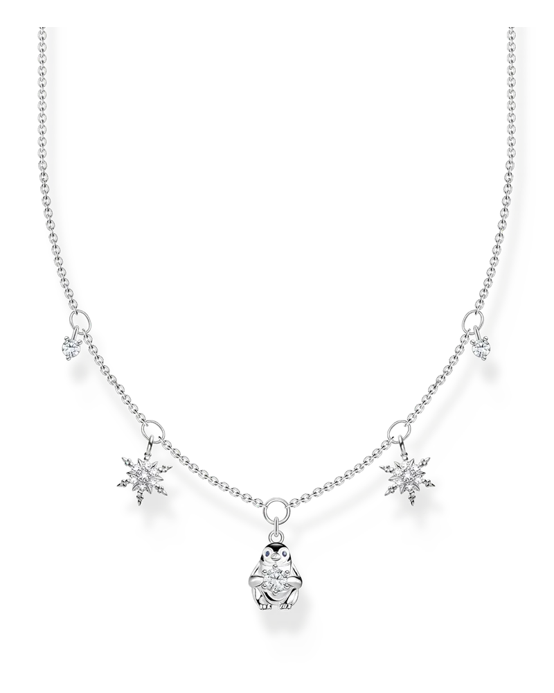 Thomas Sabo Damen Kette Pinguin und Schneeflocken silber, Sterlingsilber, Charming Collection Dunkelblau