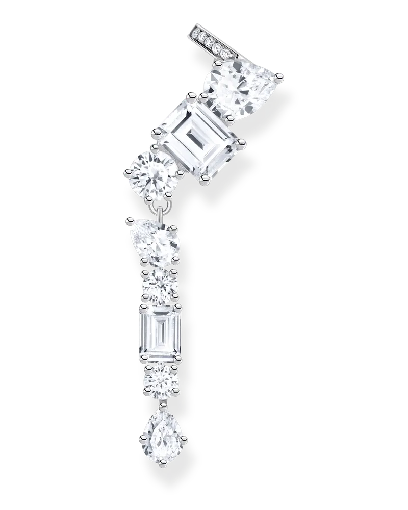 Thomas Sabo Damen Einzelohrstecker im Earclimber-Stil mit weißen Steinen Silber, Sterlingsilber Silberfarben