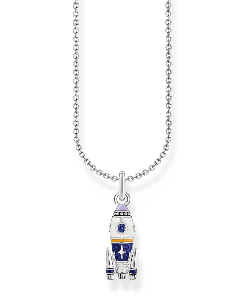 Thomas Sabo Damen Kette mit Raketen-Anhänger Silber, 925 Sterlingsilber geschwärzt/ Glas-Keramik Stein/ Zirkonia, Charming Collection Blau