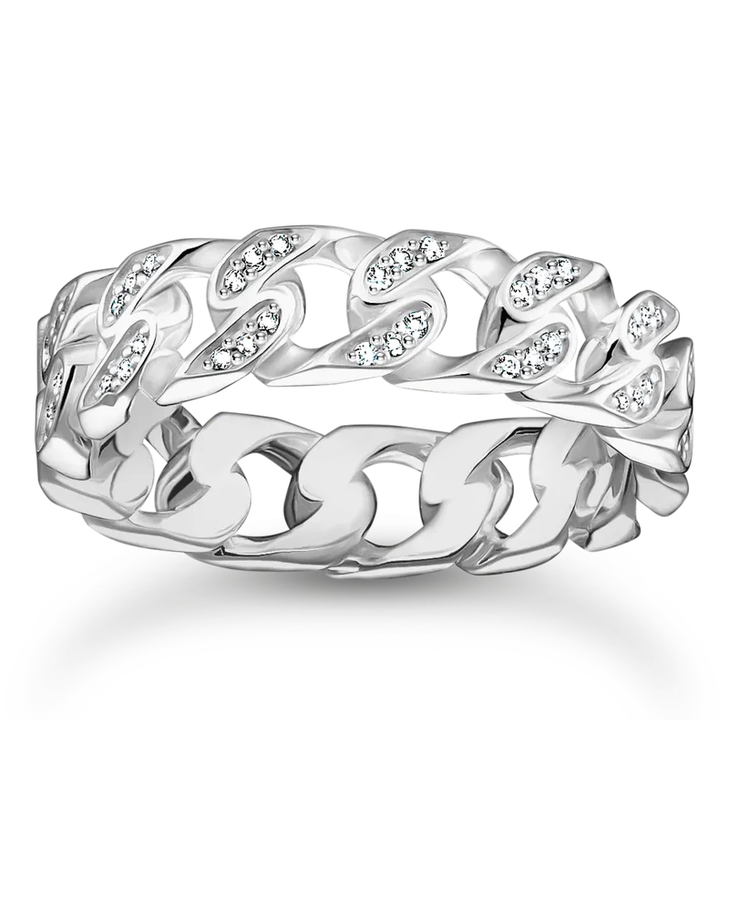 Thomas Sabo Herren Ring Kettenglieder weiße Steine schmal Silber, Sterlingsilber Silberfarben