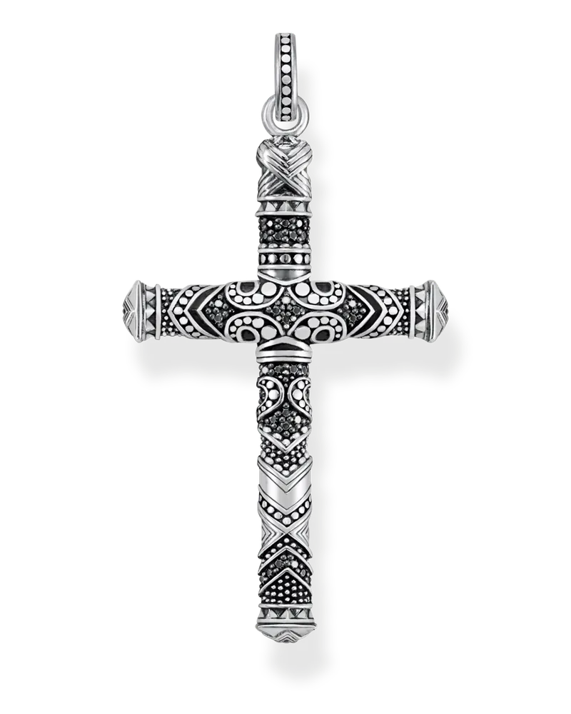 Thomas Sabo Herren Anhänger Maori Kreuz klein, Sterlingsilber Schwarz