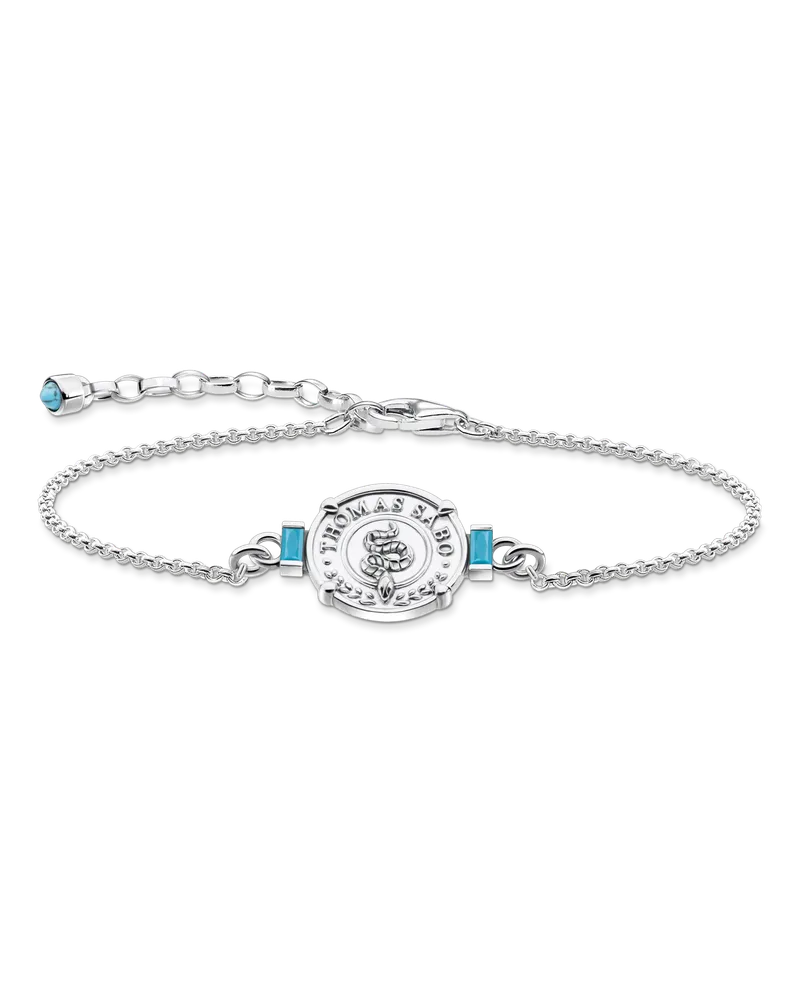 Thomas Sabo Damen Armband Schlange mit türkisen Steinen Silber, Sterlingsilber Silberfarben