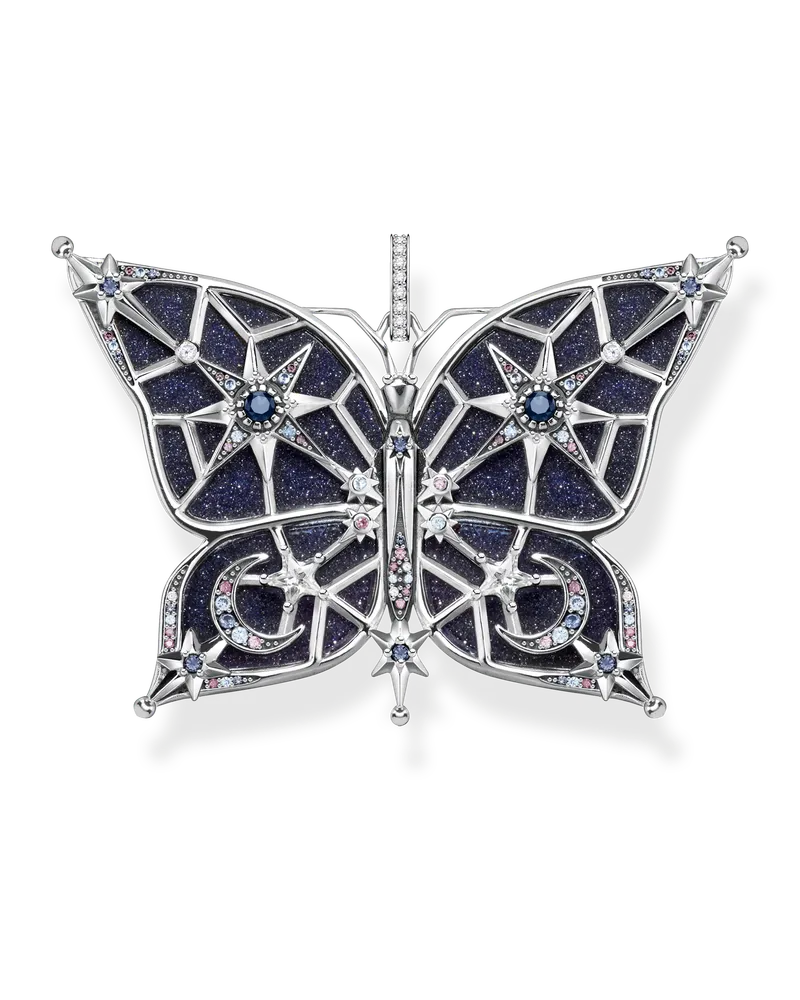 Thomas Sabo Damen Anhänger Schmetterling Stern & Mond silber, 925 Sterlingsilber geschwärzt/ Glas-Keramik Stein/ Zirkonia Braun