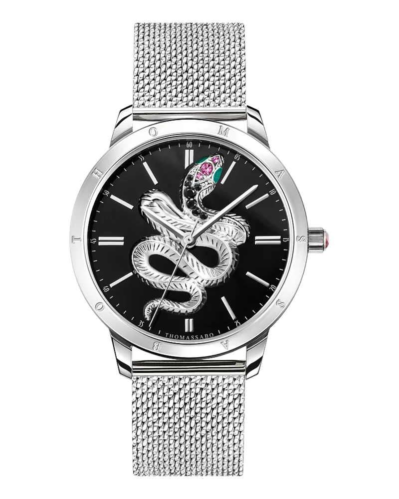 Thomas Sabo Damen Damenuhr Schlange in 3D-Optik silberfarben, Edelstahl Schwarz