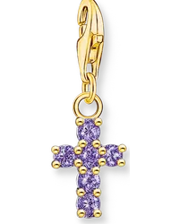 Thomas Sabo Charm-Anhänger Kreuz mit violetten Steinen vergoldet Gelbgoldfarben