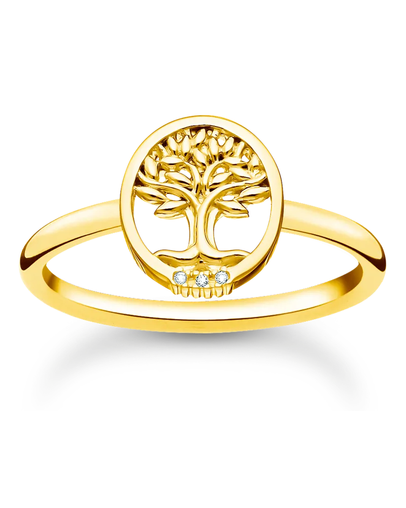 Thomas Sabo Damen Ring Tree of Love mit weißen Steinen gold, Sterlingsilber Gelbgold vergoldet, Charming Collection Gelbgoldfarben