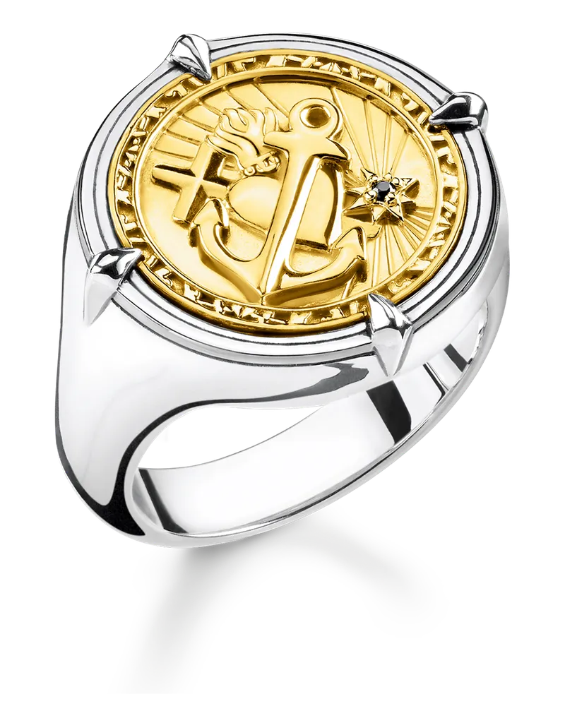 Thomas Sabo Herren Ring Glaube, Liebe, Hoffnung, Sterlingsilber Gelbgold vergoldet Gelbgoldfarben