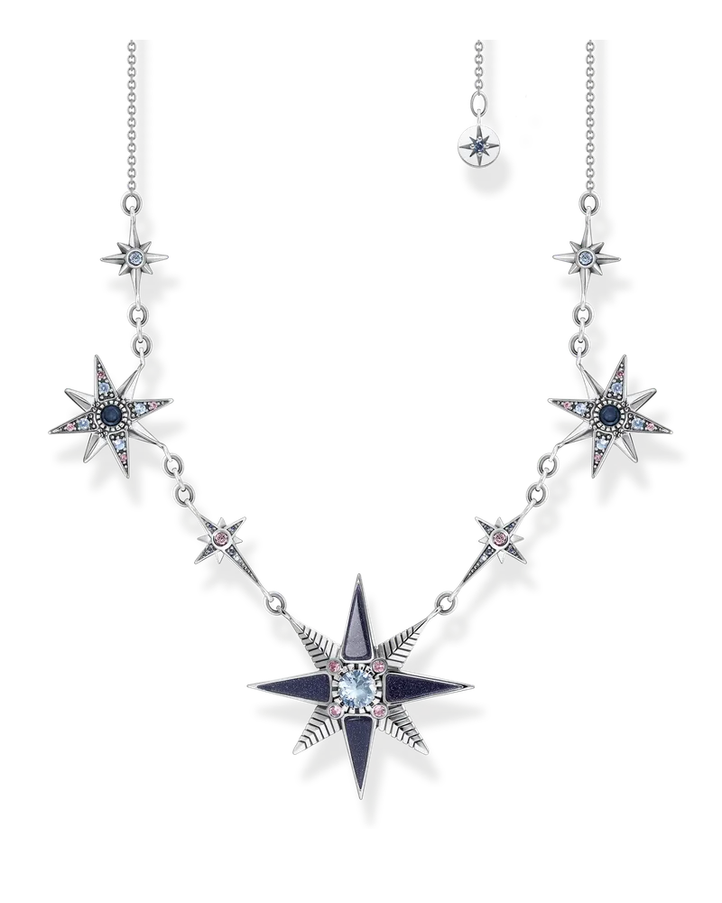 Thomas Sabo Damen Kette Royalty Sterne silber, 925 Sterlingsilber geschwärzt/ Glas-Keramik Stein/ Zirkonia Dunkelblau