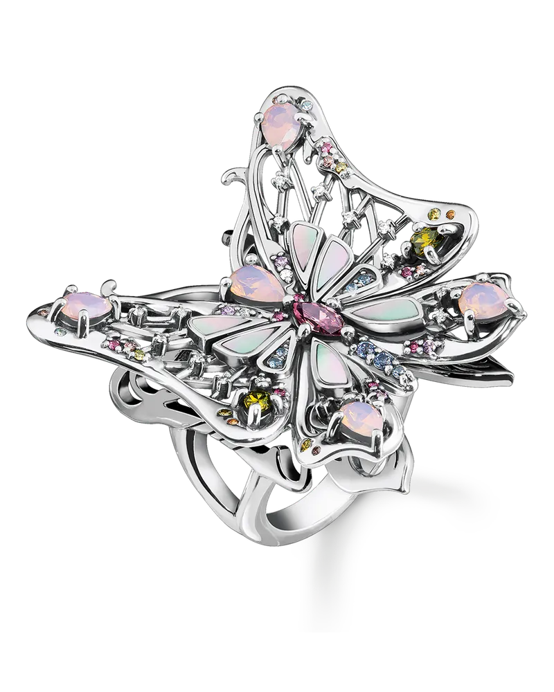 Thomas Sabo Damen Ring Schmetterling silber, Sterlingsilber geschwärzt Blau