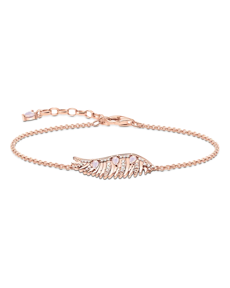 Thomas Sabo Damen Armband Phönix-Flügel mit rosa Steinen roségold, 925 Sterlingsilber vergoldet Roségold/ Glas-Keramik Stein Pink