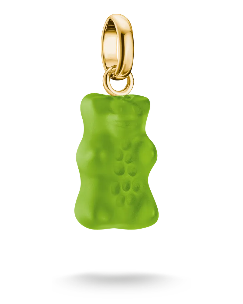 Thomas Sabo Damen Charm-Goldbären-Anhänger in Grün Connect vergoldet, Sterlingsilber Gelbgold vergoldet Gelbgoldfarben