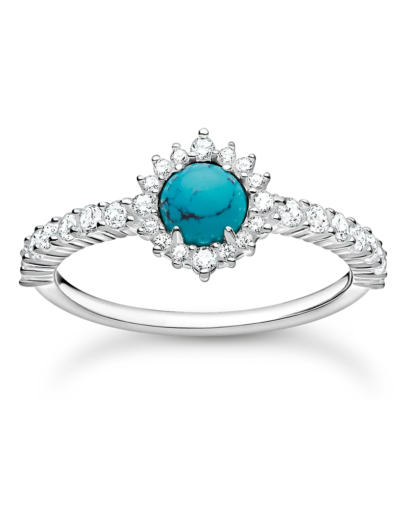 Thomas Sabo Damen Ring türkiser Stein mit weißen Steinen, Sterlingsilber, Charming Collection Silberfarben
