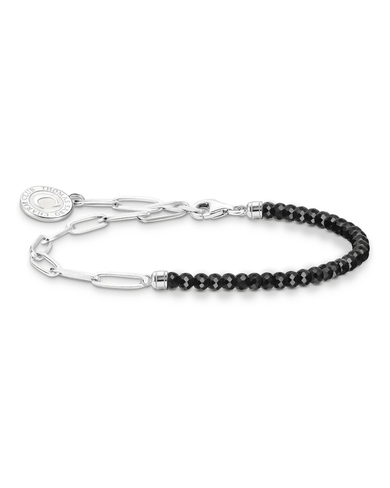 Thomas Sabo Damen Charm-Armband mit schwarzen Onyx-Beads und Coin Silber, Sterlingsilber, Charm Club Collection Schwarz