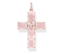 Anhänger Kreuz mit großen rosa Steinen und Stern rosévergoldet