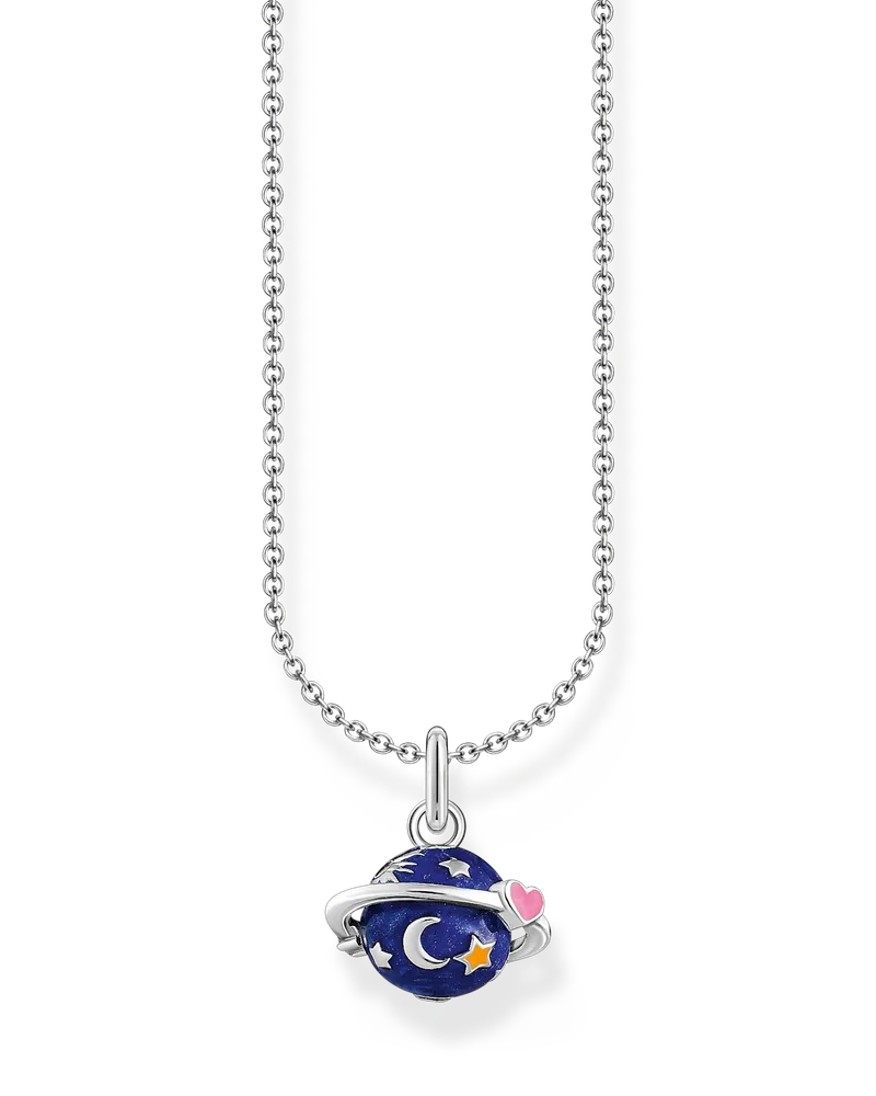 Thomas Sabo Damen Kette mit buntem Saturn-Anhänger Silber, Sterlingsilber, Charming Collection Dunkelblau