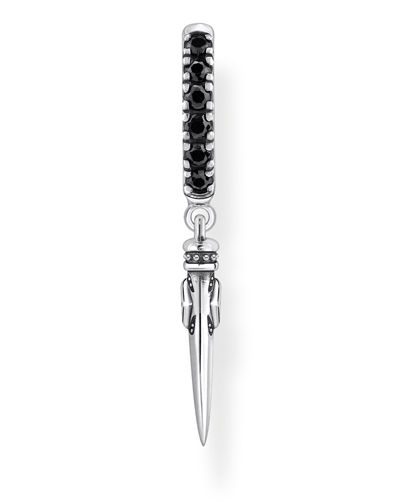 Thomas Sabo Herren Einzel-Creole mit Zahn-Anhänger und Steinen Silber geschwärzt, Sterlingsilber Schwarz