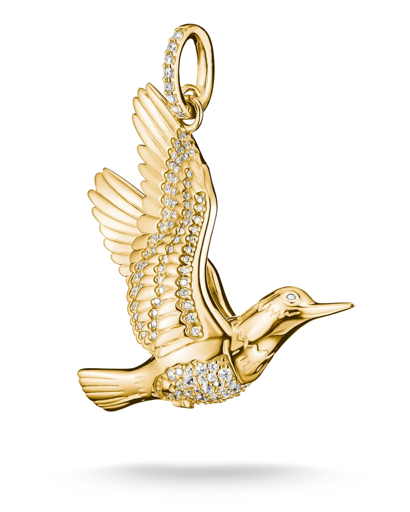 Thomas Sabo Damen Anhänger Eisvogel mit weißem Zirkonia, Sterlingsilber Gelbgold vergoldet Gelbgoldfarben