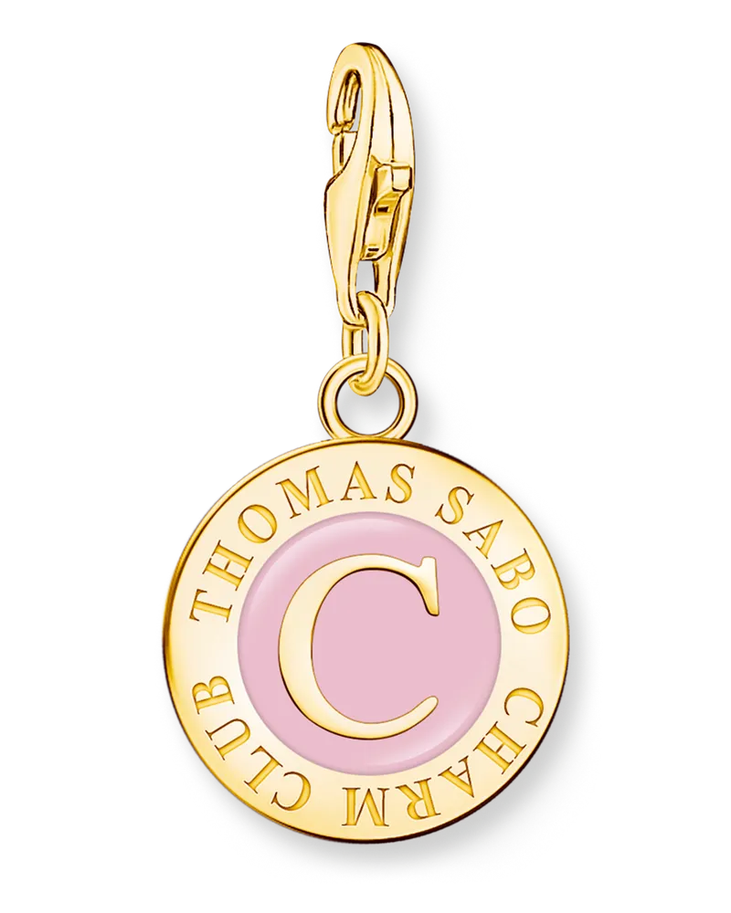 Thomas Sabo Damen Charm mit pinkem Coin vergoldet, Sterlingsilber Gelbgold vergoldet, Charm Club Collection Gelbgoldfarben