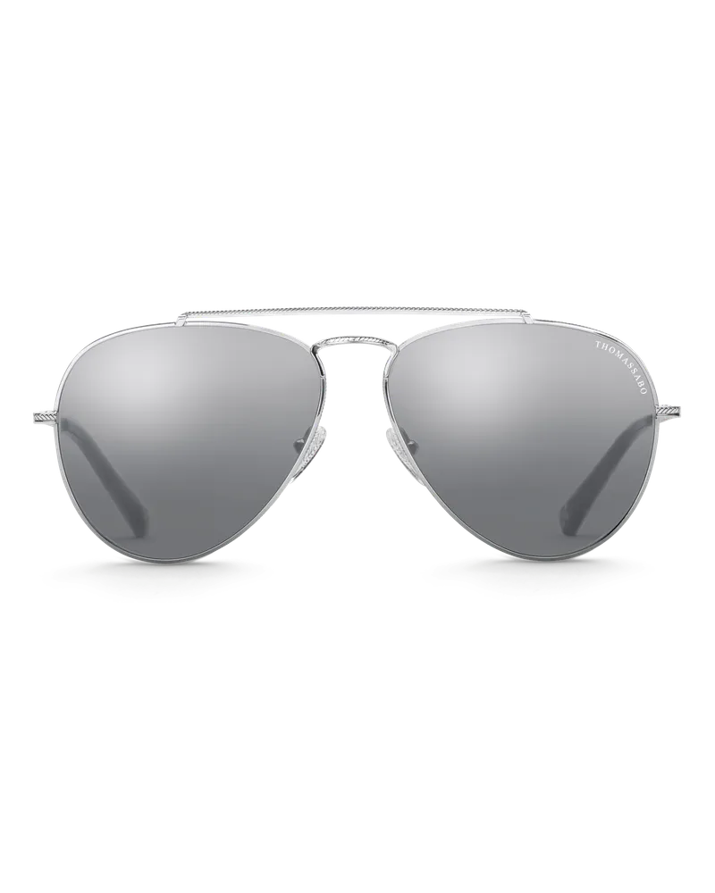 Thomas Sabo Herren Sonnenbrille Harrison Pilot Verspiegelt, Sterlingsilber Schwarz