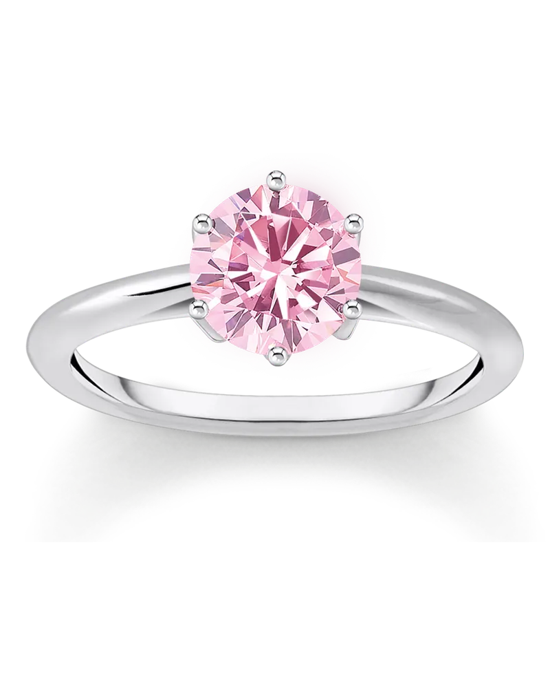 Thomas Sabo Damen Ring mit pinkfarbenem Stein im Brillantschliff Silber, Sterlingsilber Pink