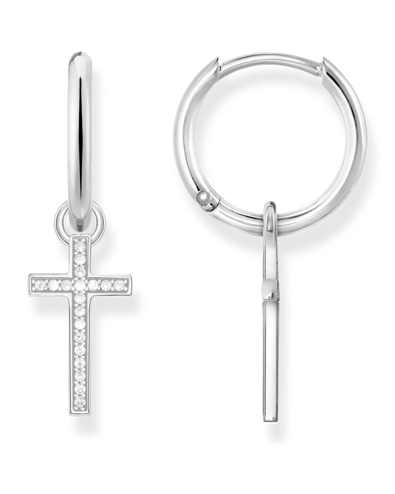 Thomas Sabo Damen Creolen Kreuz, Sterlingsilber Silberfarben