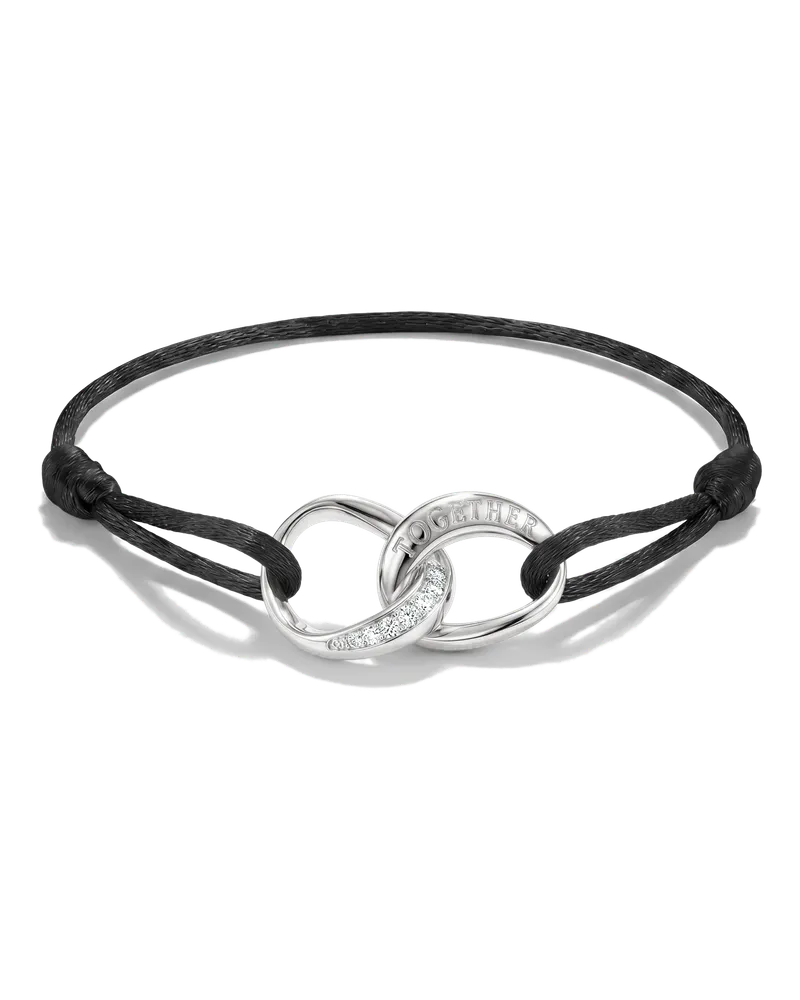 Thomas Sabo Damen Textilarmband Together schwarz mit weißem Zirkonia, Sterlingsilber Schwarz