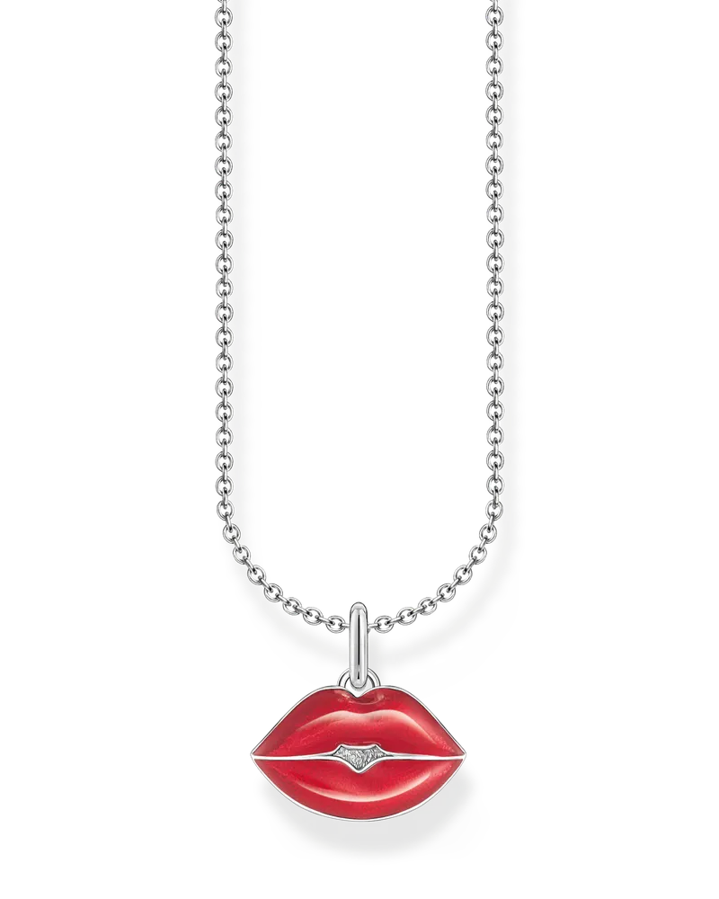 Thomas Sabo Damen Kette mit rotem Kussmund-Anhänger Silber, Sterlingsilber, Charming Collection Rot
