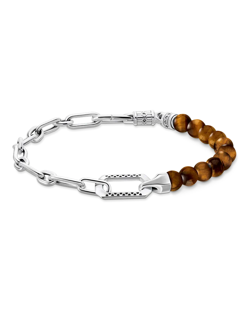 Thomas Sabo Herren Armband mit braunen Beads Silber geschwärzt, Sterlingsilber Braun