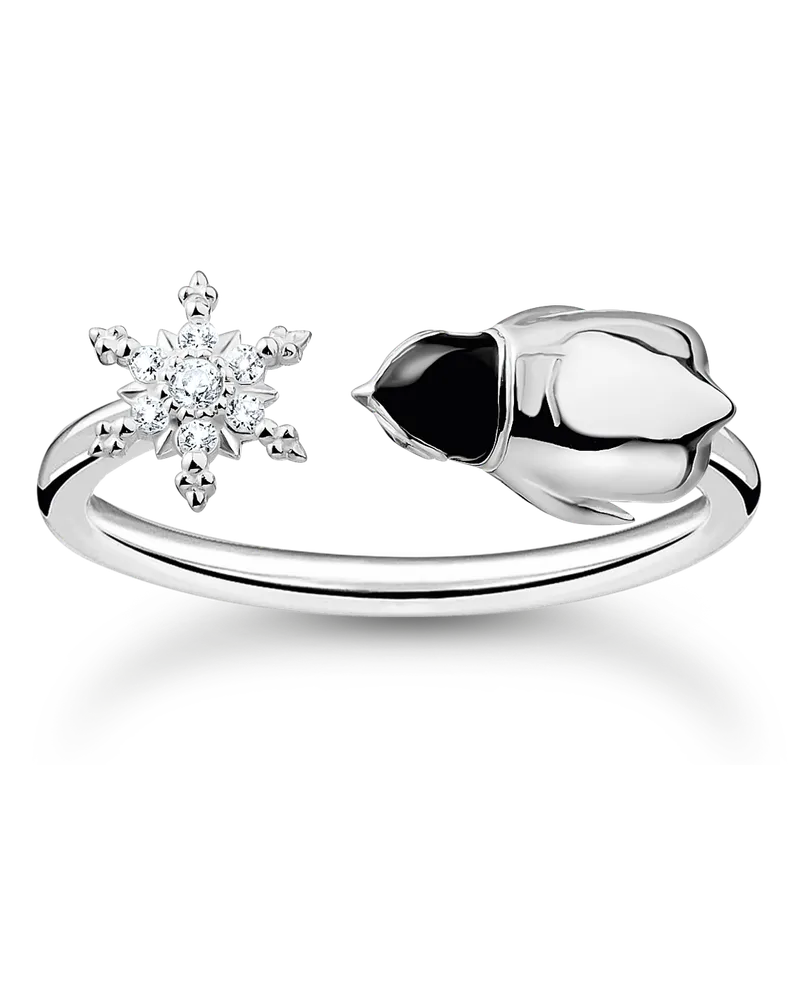 Thomas Sabo Damen Ring Schneeflocke und Pinguin silber, Sterlingsilber, Charming Collection Dunkelblau