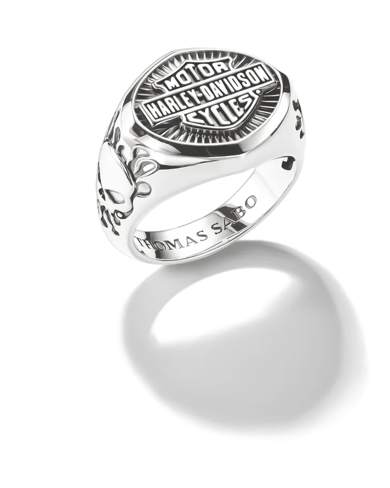 Thomas Sabo Herren Harley-Davidson® Siegelring Logo Willie G. Skull Silber, Sterlingsilber geschwärzt Silberfarben