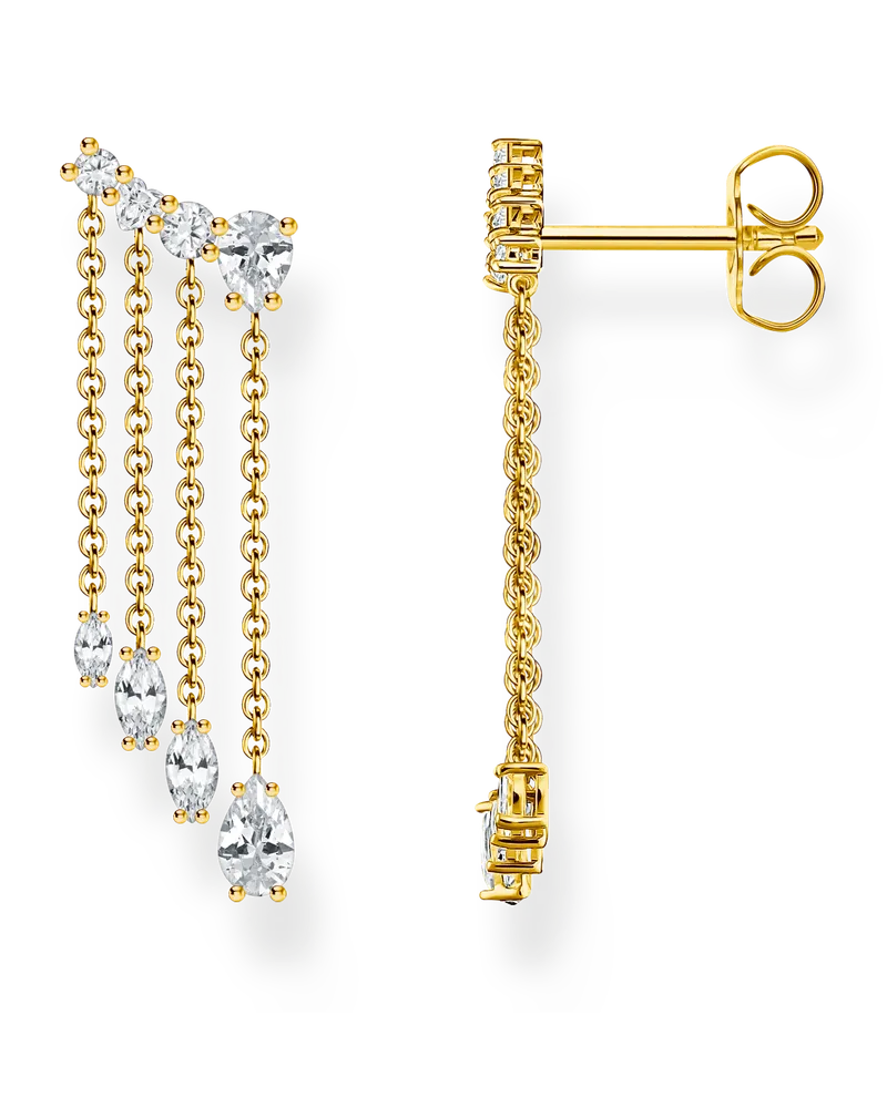 Thomas Sabo Damen Wasserfall-Ohrringe mit weißen Steinen vergoldet, Sterlingsilber Gelbgold vergoldet Gelbgoldfarben
