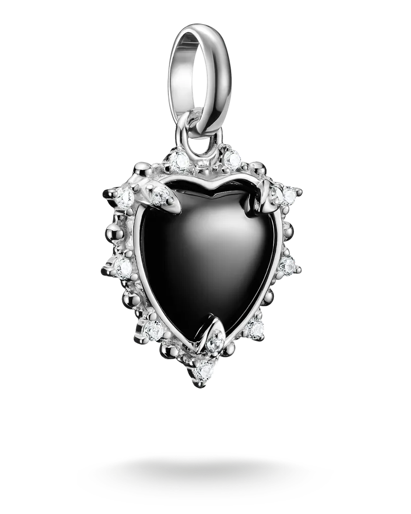 Thomas Sabo Damen Charm-Anhänger Vintage-Herz schwarz Connect Silber, Sterlingsilber Schwarz