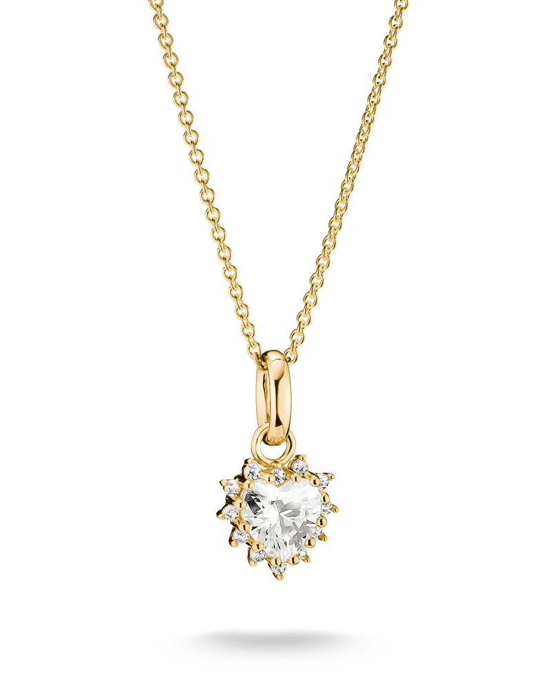 Thomas Sabo Damen Kette mit weißem Zirkonia im Herzschliff, M01 Gelbgoldfarben