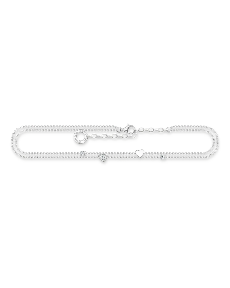 Thomas Sabo Damen Fußkette mit Herzen und weiße Steine silber, Sterlingsilber, Charming Collection Silberfarben