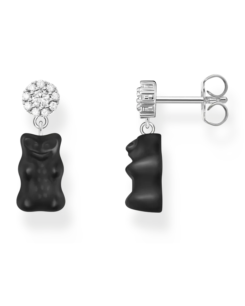 Thomas Sabo Damen Ohrstecker mit schwarzen Goldbären Silber, Sterlingsilber / Glas, Charming Collection Schwarz
