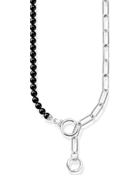 Thomas Sabo Collier aus Onyx-Beads und Gliederkette mit weißen Steinen Silber Schwarz