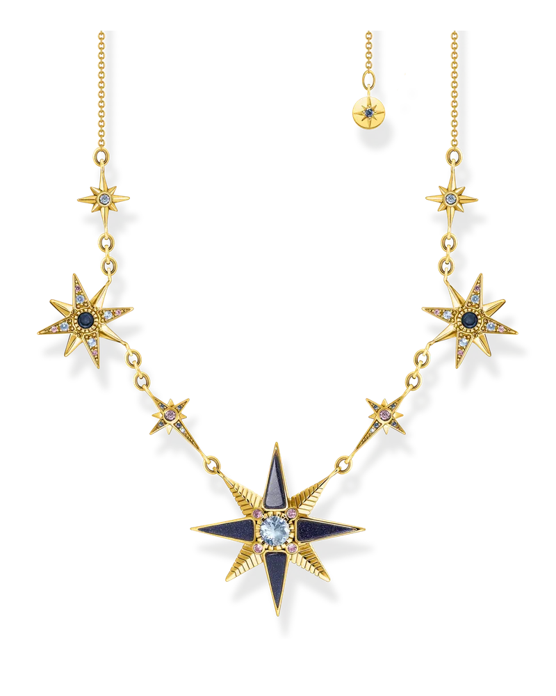 Thomas Sabo Damen Kette Royalty Sterne gold, Sterlingsilber Gelbgold vergoldet Dunkelblau