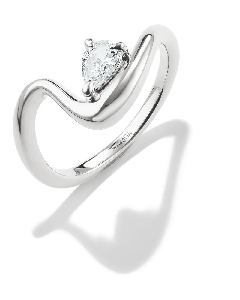 Thomas Sabo Damen Ring mit weißem Zirkonia in Tropfenform, Sterlingsilber Silberfarben