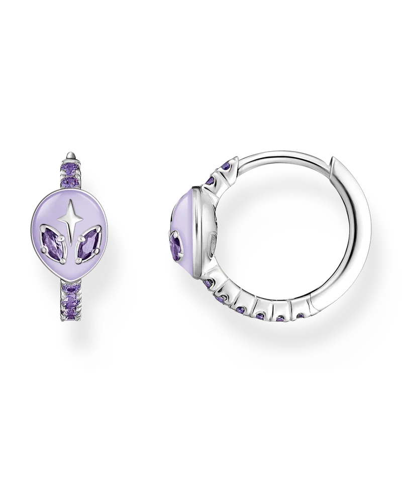 Thomas Sabo Damen Creolen Alienkopf mit Kaltemaille und violetten Steinen Silber, Sterlingsilber, Charming Collection Silberfarben