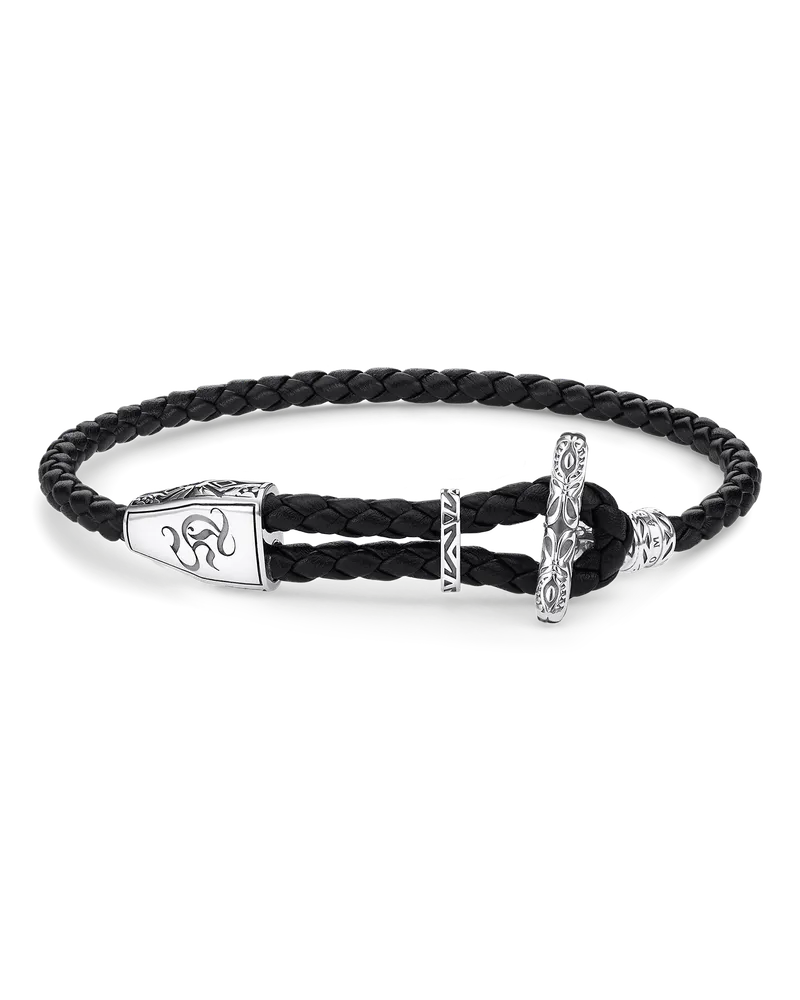 Thomas Sabo Herren Lederarmband Ornament, Sterlingsilber | Leder Schwarz
